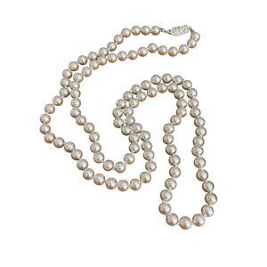 Vintage Faux Champagne Pearl Necklace Sterling Silver Hook Clasp Estate 29"